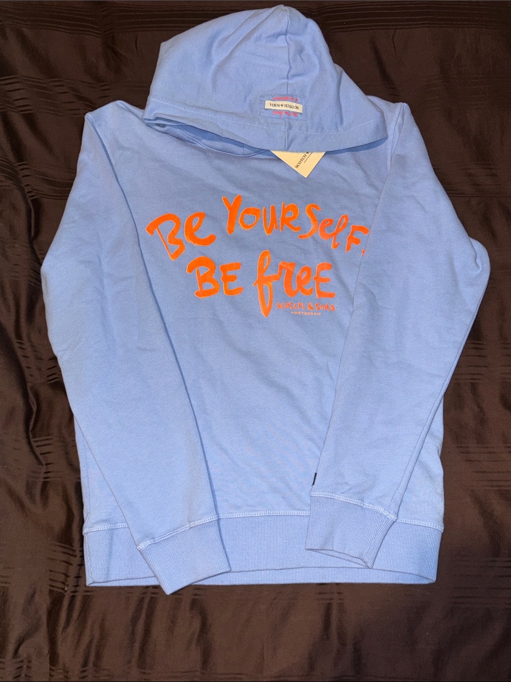Scotch & Soda Light Blue Hoodie with Orange Slogan